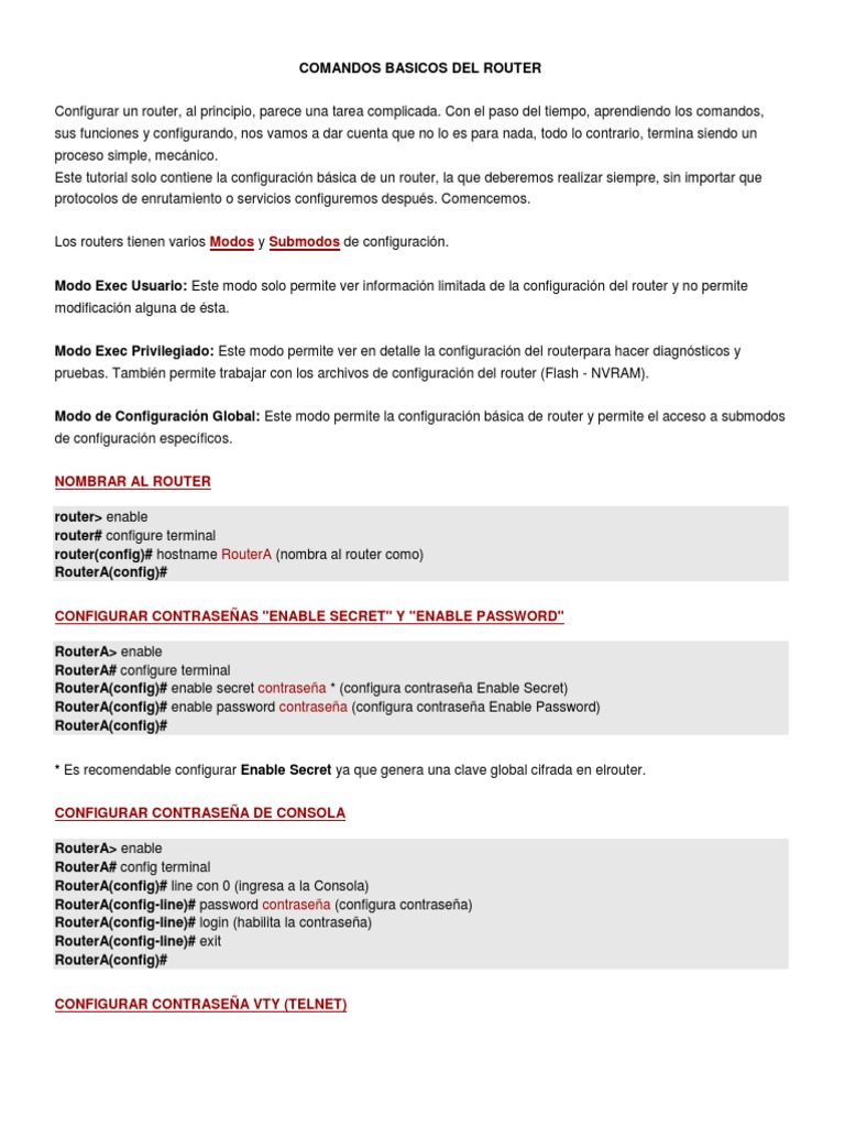 Comandos Basicos Del Router Cisco | PDF | Enrutador (Computación ...