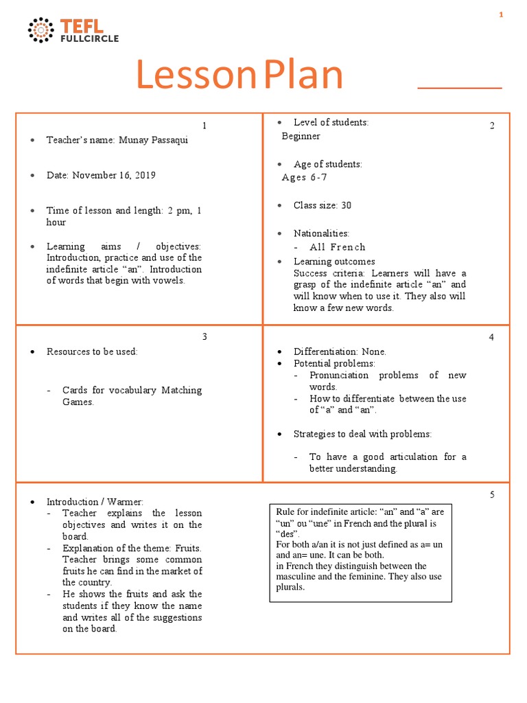 French Lesson Plan For Basic 7 Pdf Free Download