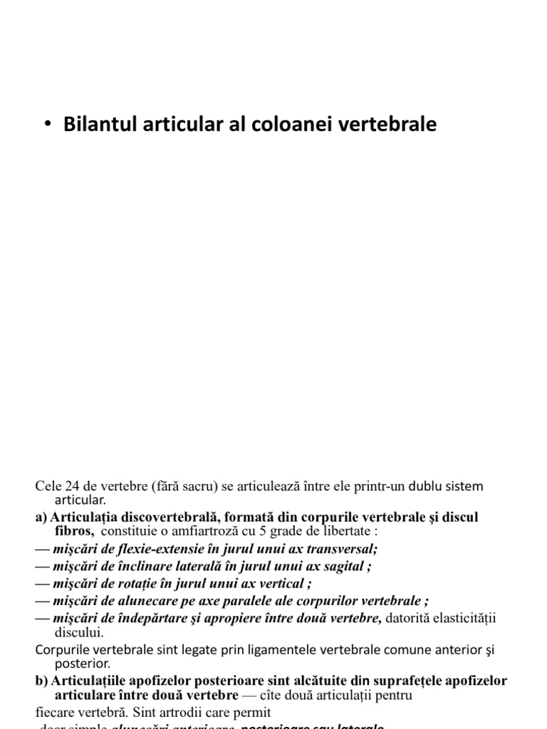 Bilantul Articular Al Coloanei Vertebrale PDF | PDF