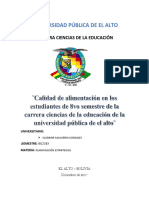 La Mala Alimentación en Los Estudiantes de La Universidad Pública de El Alto