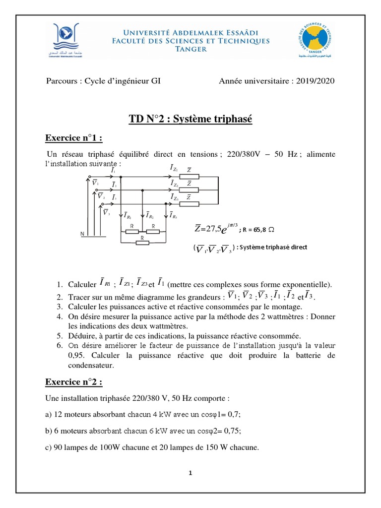 Calcul De Puissance En Triphasé Pdf TD 2 Régime Triphasé-Cycle D'ingénieur GI - 2 | PDF | Puissance (physique)  | Obliger