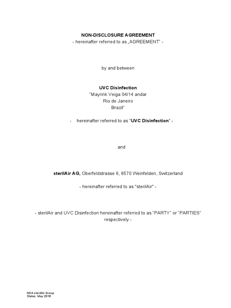 NDA SterilAir-UVC Disinfection | PDF | Non Disclosure Agreement ...