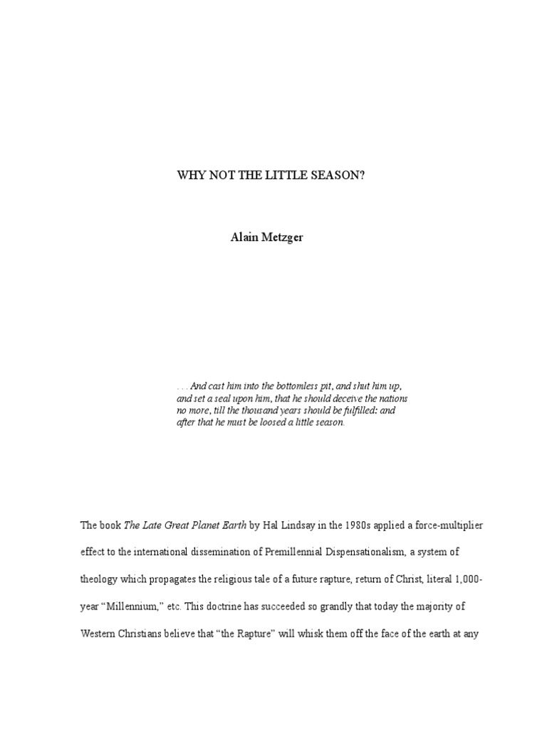 Understanding the Little Season Theory | PDF | Dispensationalism ...