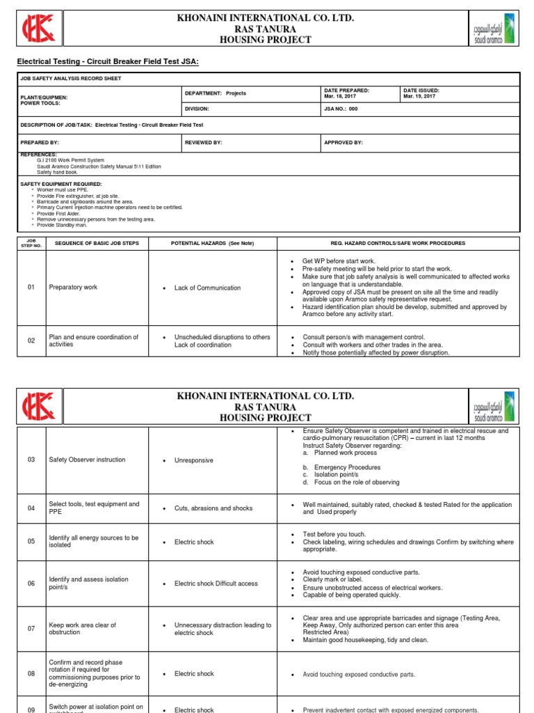 JSA Electrical Testing Circuit Breaker Field Test PDF