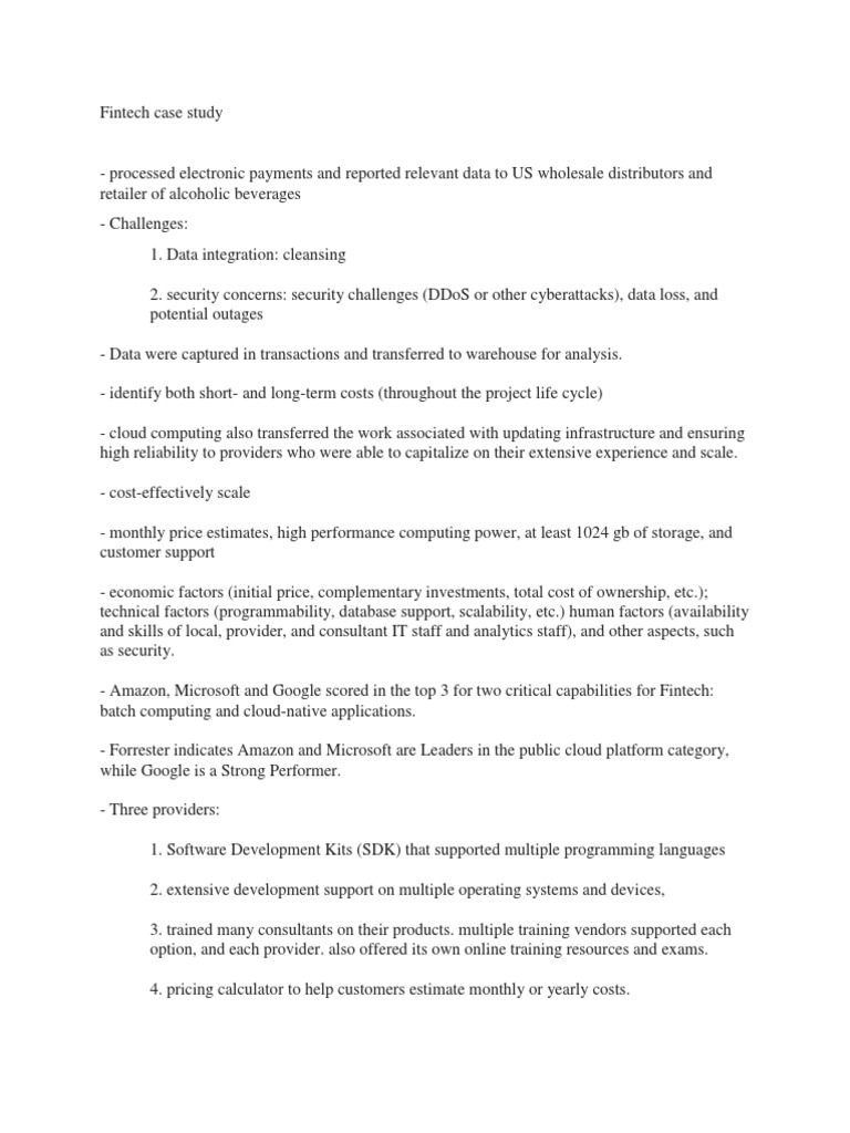Fintech Case Study Pdf Software As A Service Cloud Computing