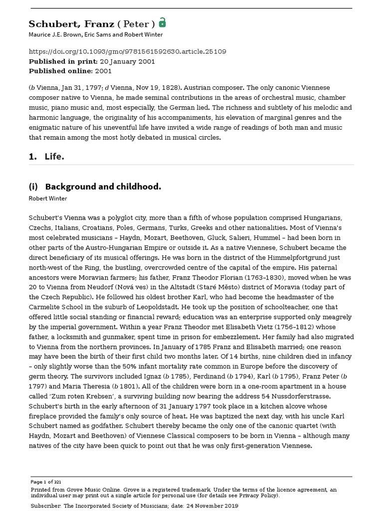 Schubert New Grove Franz Schubert Music