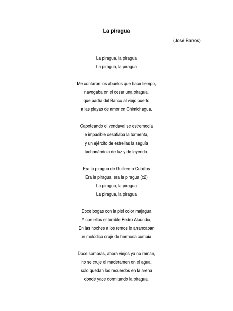 La Piragua Letra