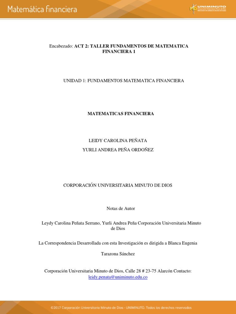 Taller de Matemática Financiera | PDF | Interés | Finanzas Matemáticas