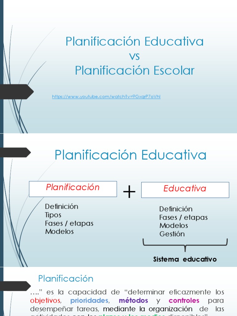 Tipos y Fases de Planificación Educativa | PDF | Planificación | Evaluación