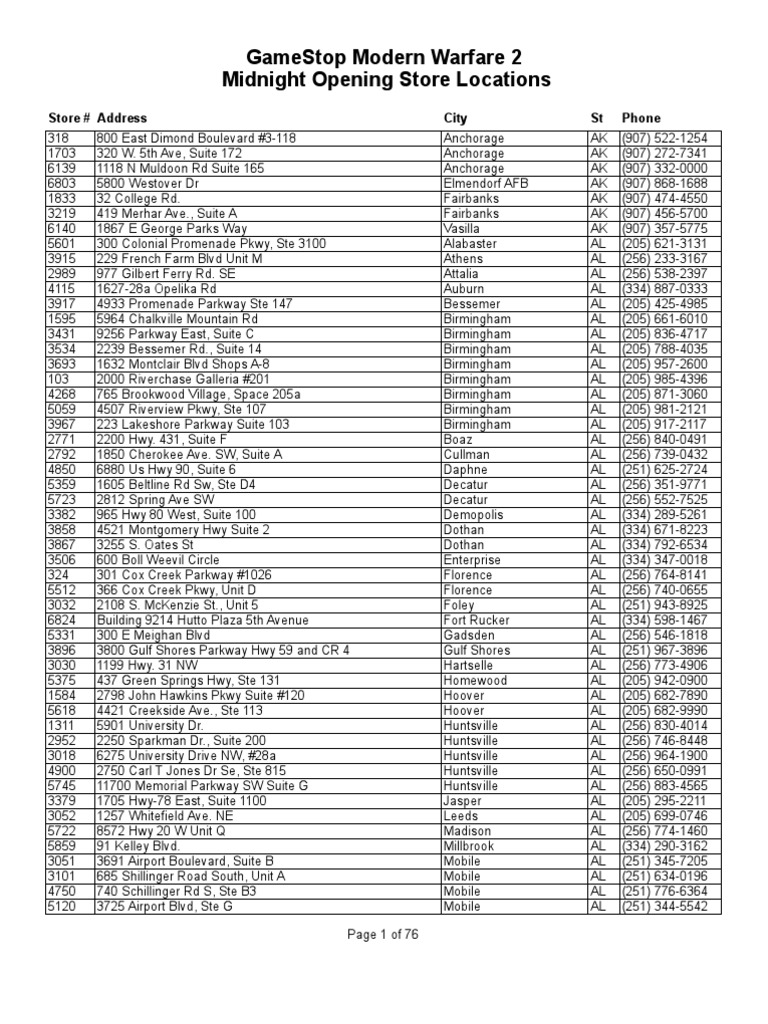 GameStop Store Locations and Contacts | PDF | Arizona | Arkansas