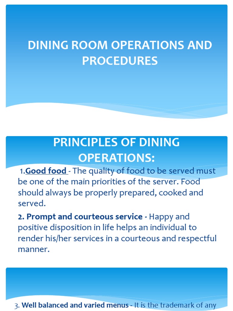 Dining Room Operations and Procedures PDF Restaurants Menu
