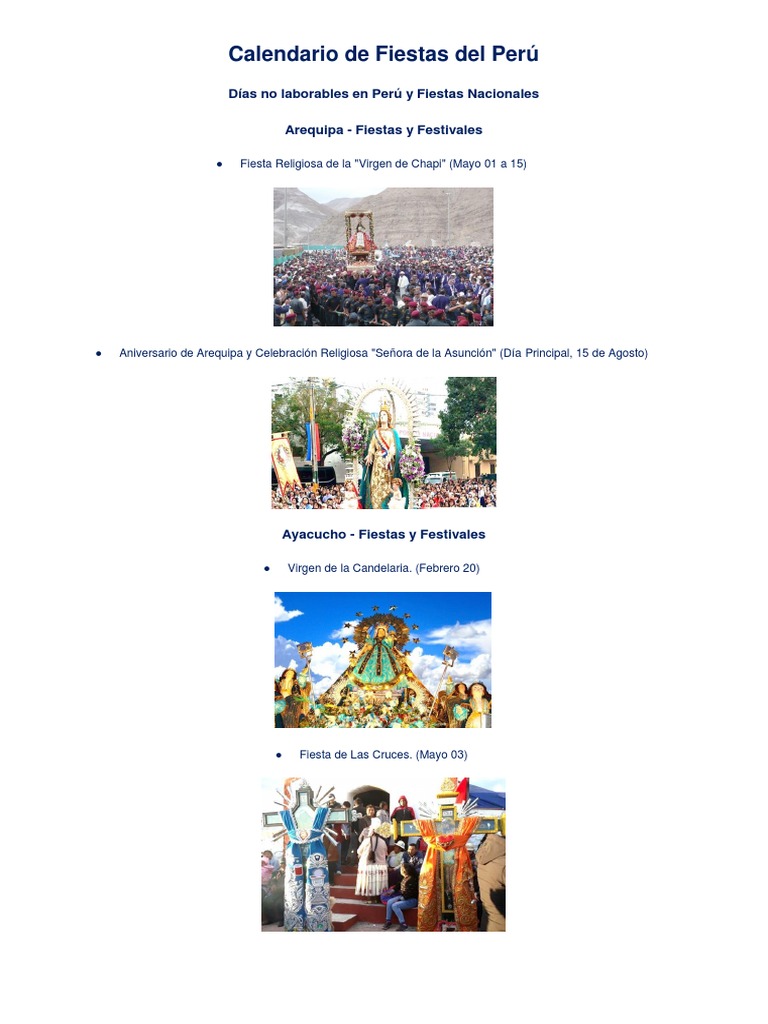 Calendario de Fiestas en Perú 2023 | PDF | Evento festivo (incluido el ...