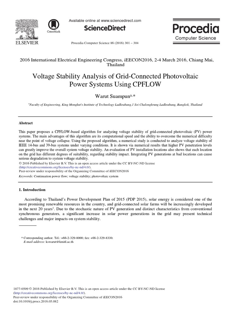 Voltage Stability Analysis of Grid Connected Photovoltaic Power Systems ...