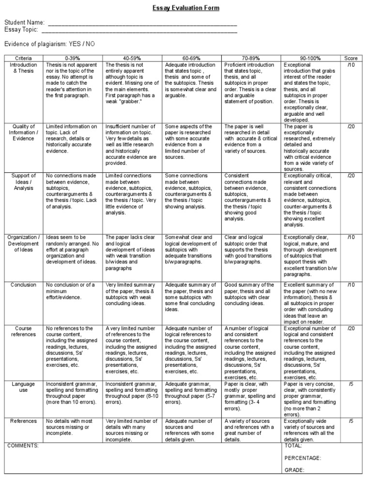 dissertation evaluation form