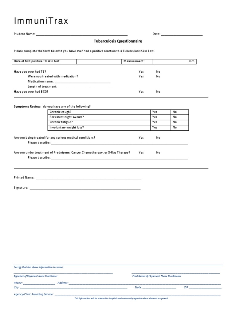 TB Questionnaire PDF Tuberculosis Epidemiology