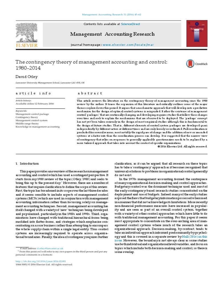 Contingency Theory Otley 2016 | PDF | Qualitative Research ...
