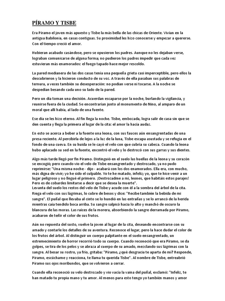 Píramo y Tisbe Con Actividades | PDF | Tragedia