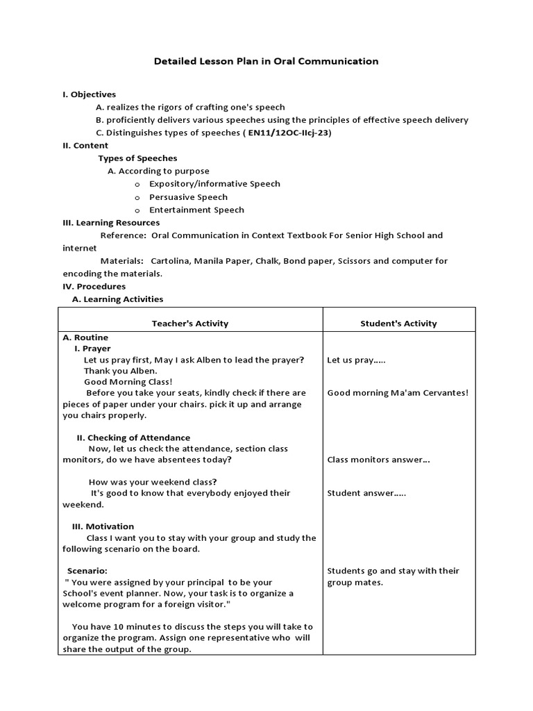 lesson plan on speech writing