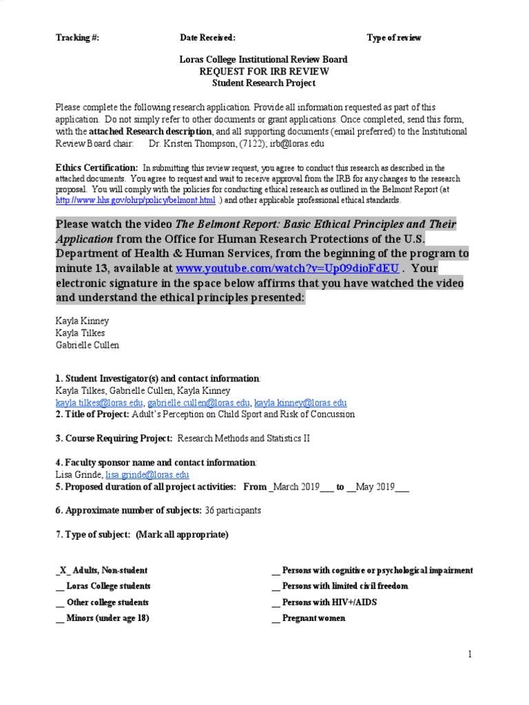 Loras College IRB Research Application | PDF | Institutional Review ...