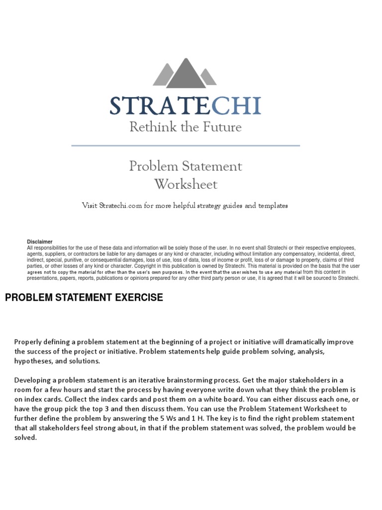 Stratechi - Problem Statement Worksheet Template | PDF | Worksheet ...