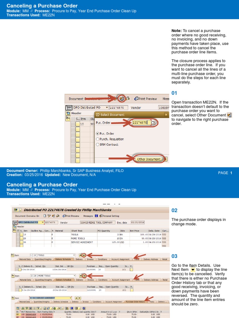 How to Cancel Purchase Orders in SAP | PDF | Business | Computing