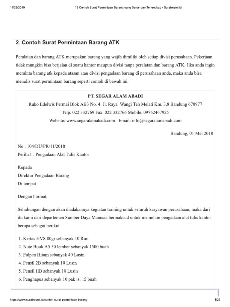 Surat Permintaan Barang Pdf