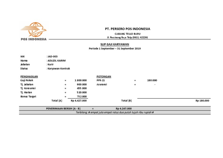 Slip Gaji Pos Indonesia