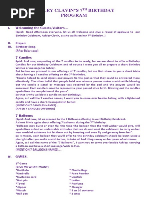 Bday Program 7 Candles Roses And Treasures Pdf