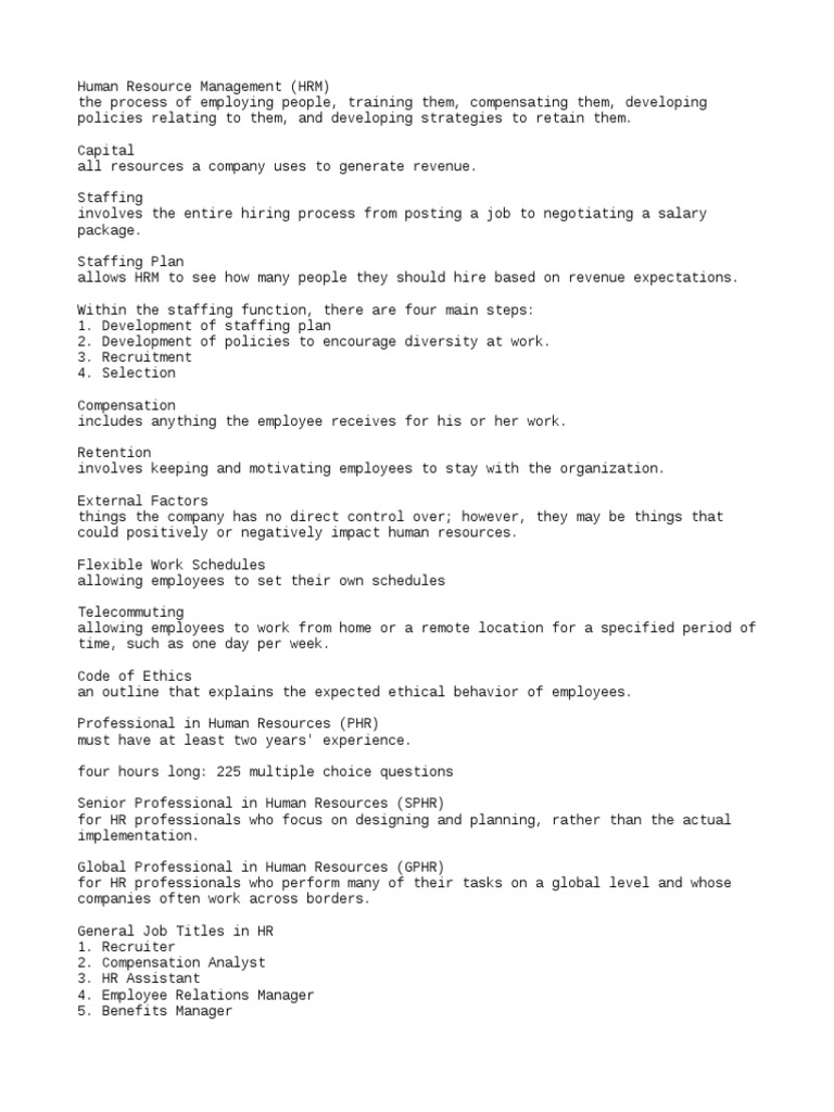 CHAPTER 1 The Role of Human Resources Notes | PDF | Human Resource ...