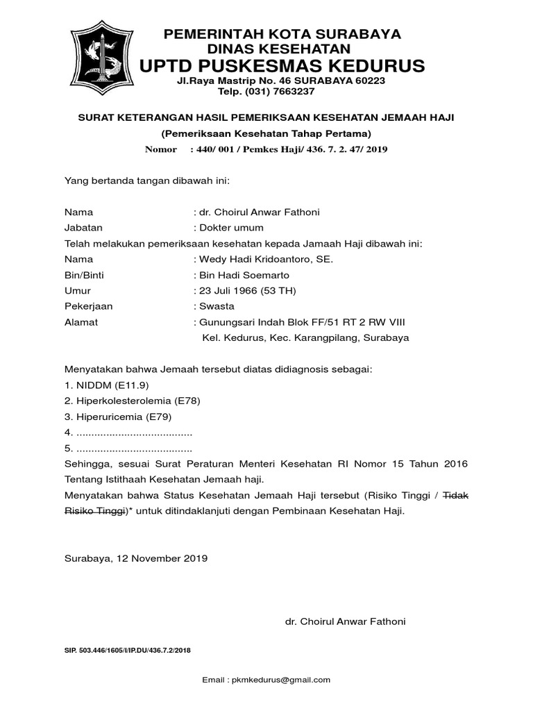 Surat Keterangan Pemeriksaan Kesehatan Calon Haji Surabaya
