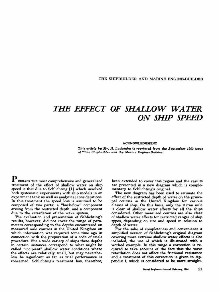 The Effect of Shallow Wateter On Ship Speed - Lackenby | PDF | Friction ...