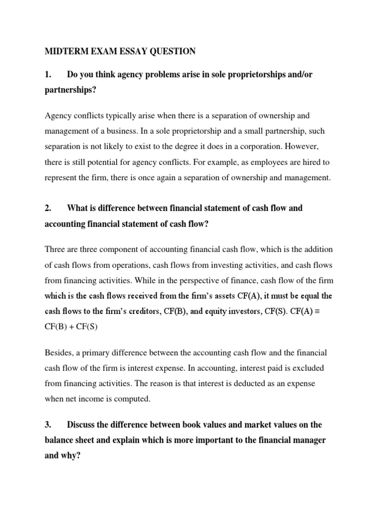 Corporate Finance Midterm Exam Essay Question PDF Bonds (Finance