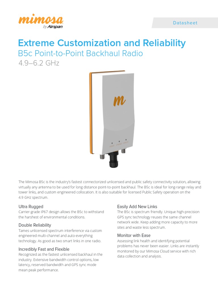 Mimosa by Airspan B5c Datasheet DS 0008 02 | PDF | Radio | Digital ...