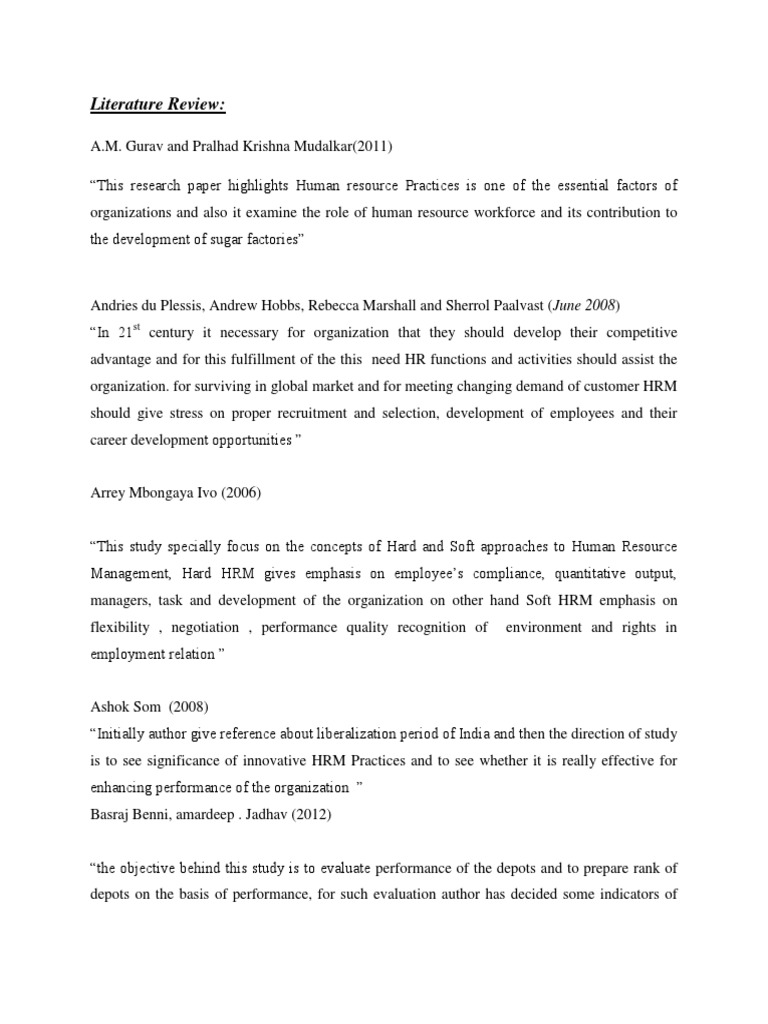 Human Resource Management Literature Review | PDF | Human Resource ...
