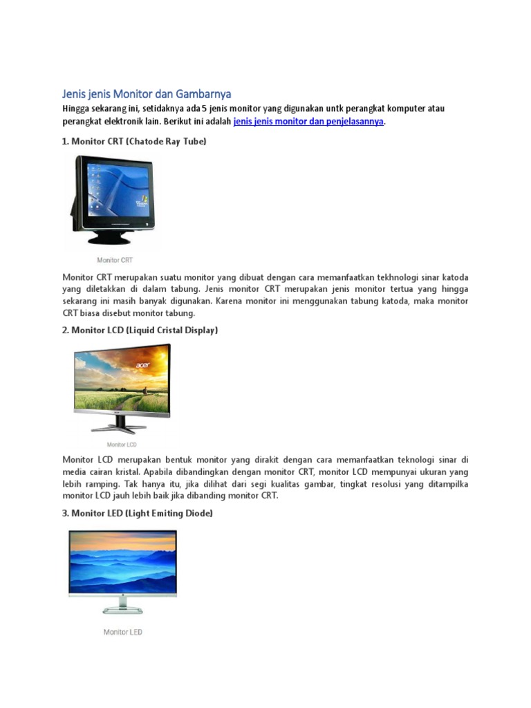 Jenis Jenis Monitor Dan Gambarnya | PDF