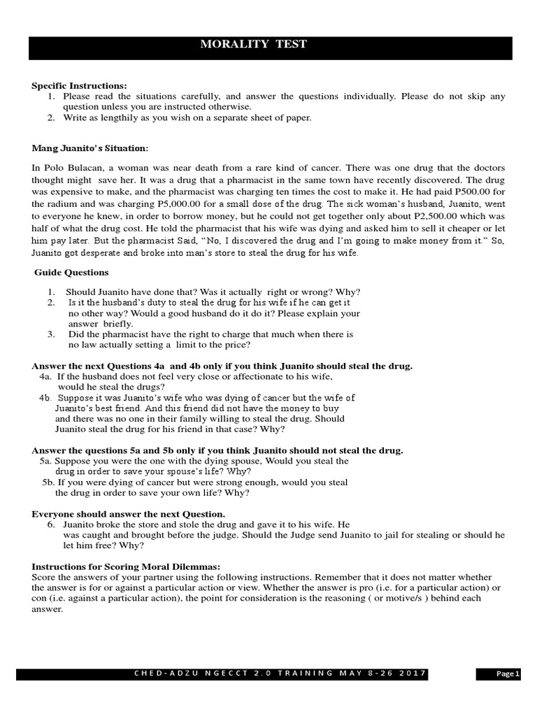Morality Test: Ethical Dilemmas Explained | PDF | Pharmacy | Social ...