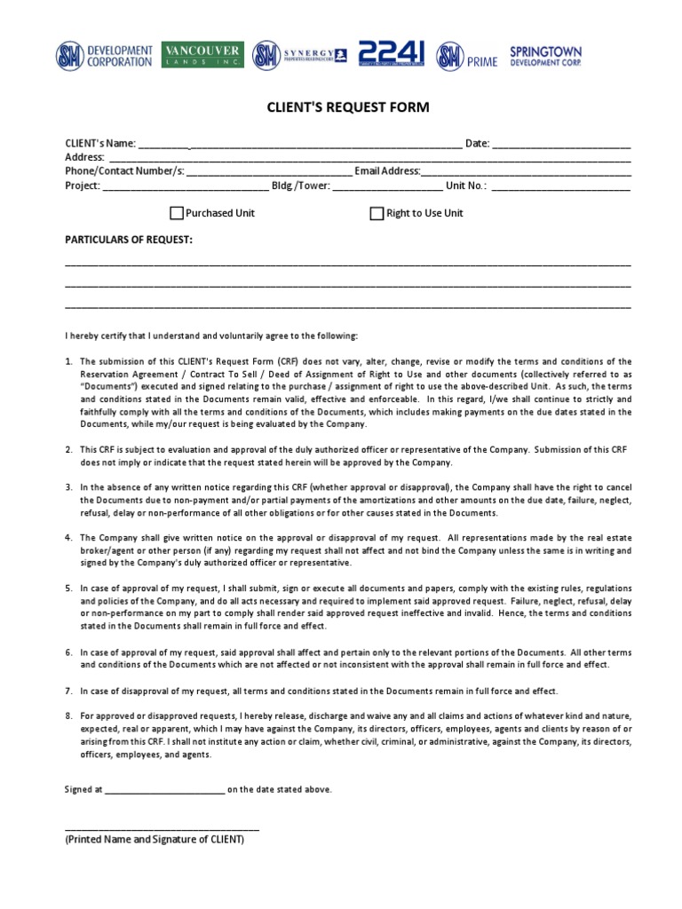 Client Request Form for Property Services | PDF | Contractual Term ...