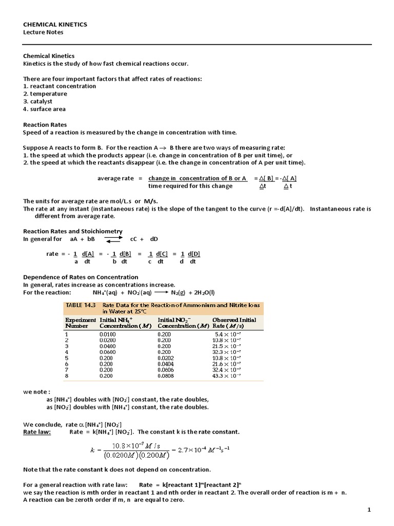 Chemical Kinetics Lecture Notes | PDF | Reaction Rate | Reaction Rate ...