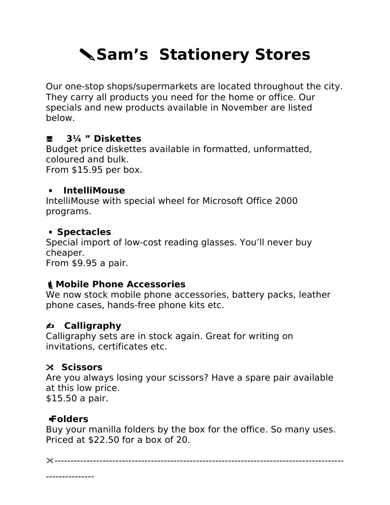 Sam's Stationery PDF