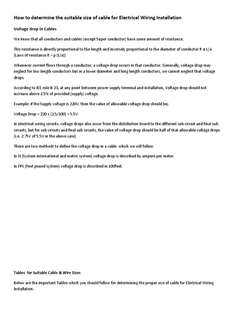 Cable Sizing for Electrical Installations | PDF | Electric Current ...