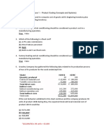 Short Quiz on Product Costing Concepts and Systems