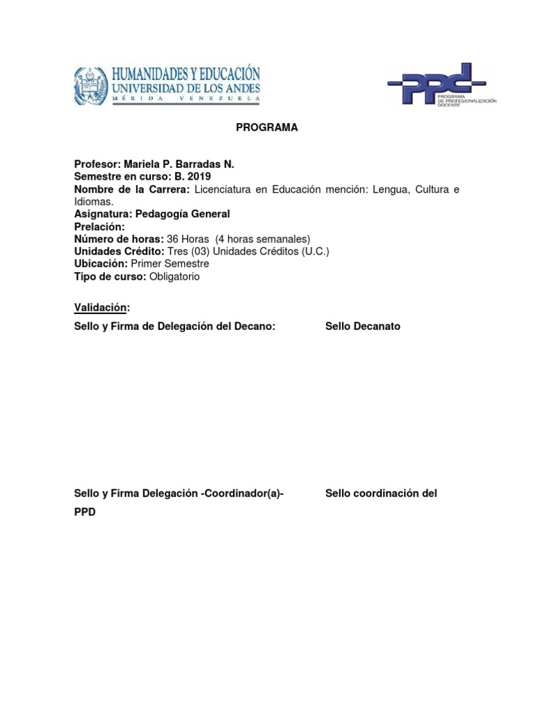 Programa de Pedagogía General ULA | PDF | Pedagogía | Maestros