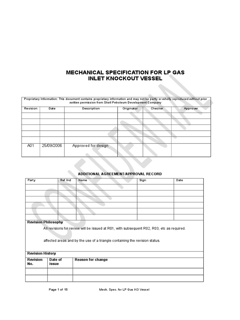 LP Gas Inlet Knockout Vessel Spec | PDF | Specification (Technical ...