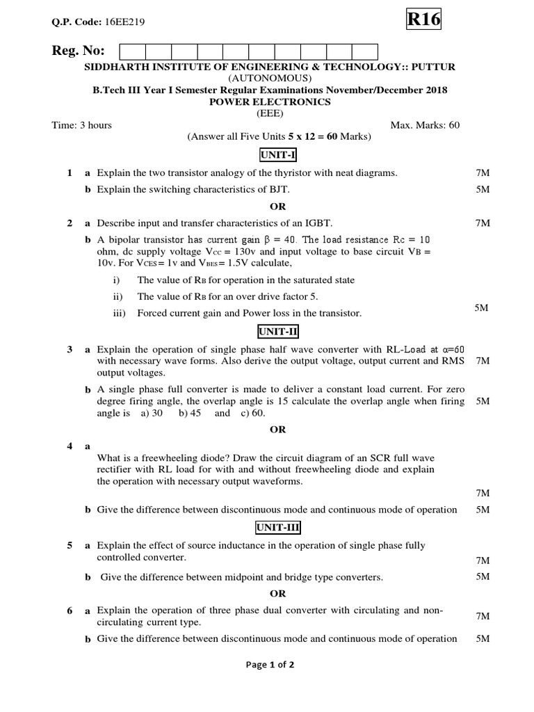 Power Electronics Exam Paper 2018 | PDF | Power Inverter | Electrical ...
