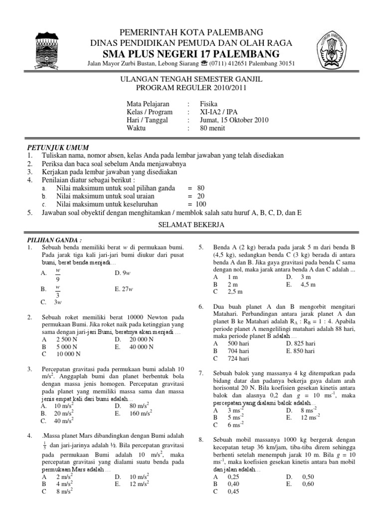 Contoh Soal Uas Fisika Kelas Xi Semester 2 Beserta Pembahasannya - Soal