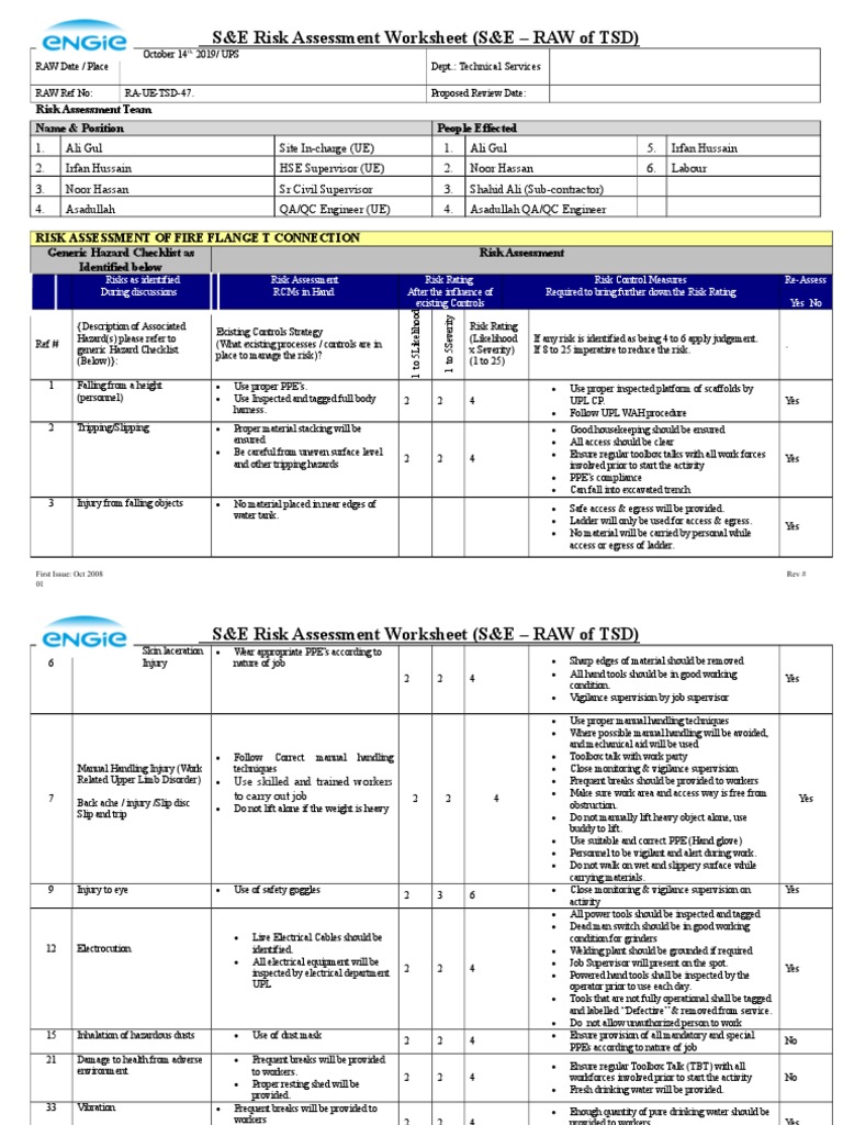 Risk Assessment for Pipe Installation | PDF | Housekeeping | Personal ...