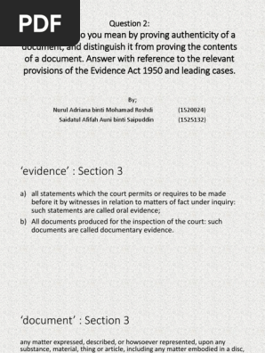 Authenticity Of Document Relevance Law Evidence Law