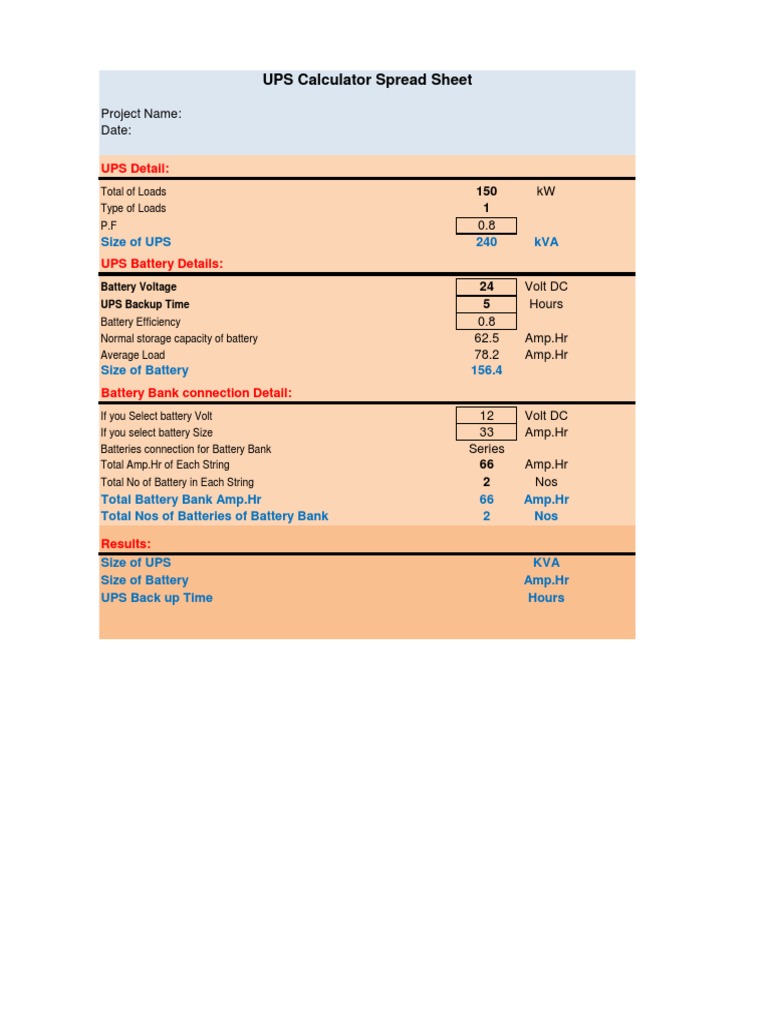 UPS Calculator Spread Sheet PDF