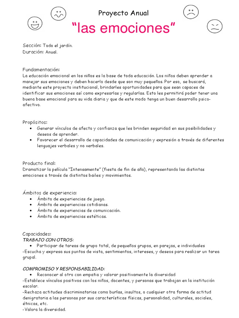 Proyecto Anual: Educación Emocional Infantil | PDF | Las emociones ...