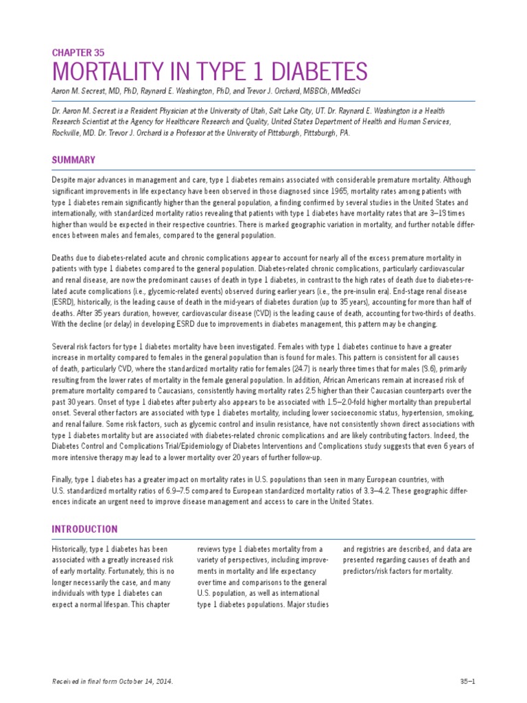 Mortality in Type 1 Diabetes | PDF | Diabetes | Cardiovascular Diseases